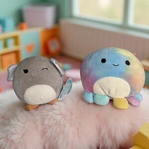 Squishmallows Set of 2 Cheyenne Octopus 6” & Cherish Elephant 5” EUC